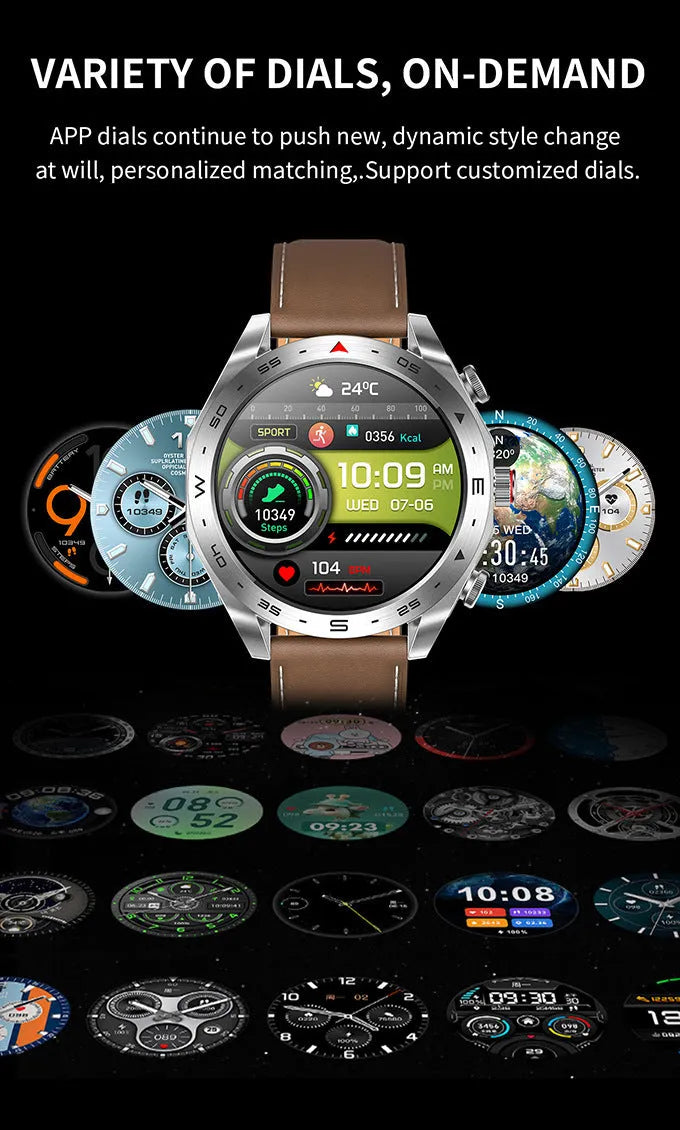 T95 Smart TWS smartwatch with black steel belt showing heart rate and time on IPS screen