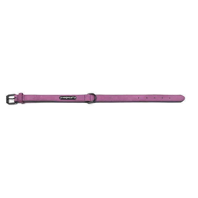 Leather anti-loss dog collar in black, grey, navy blue, brown, pink, green or purple, sizes XS to XL