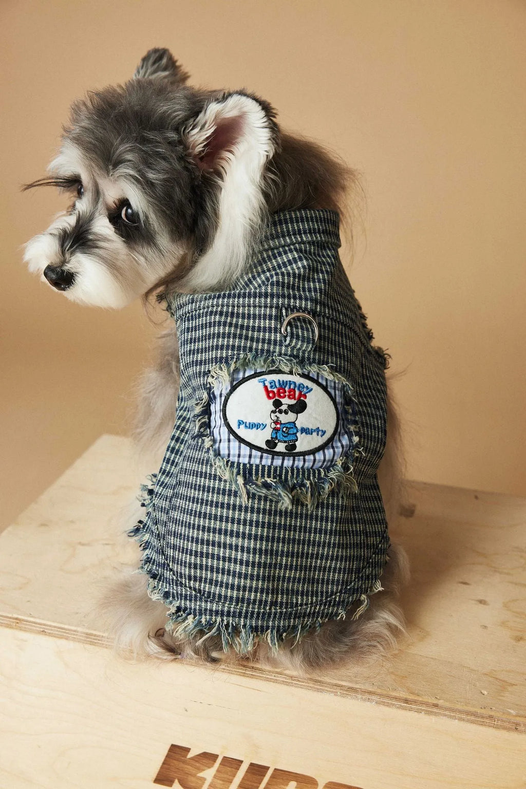 Blue washed old plaid sleeveless denim vest for dogs cotton casual pet clothing