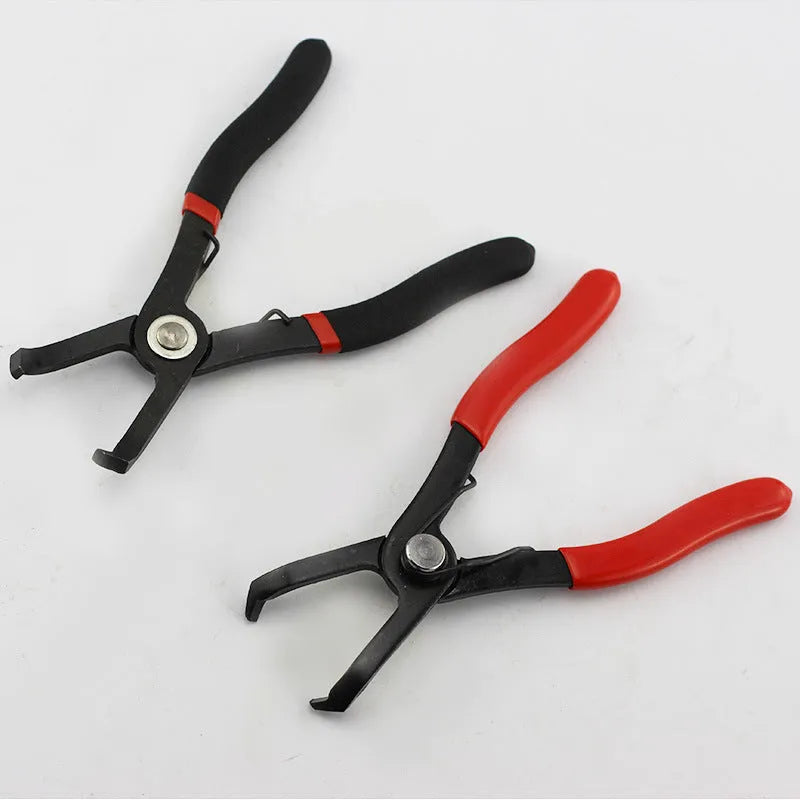 Red interior round nail removal pliers with adjustable jaws for door panel and furniture repair