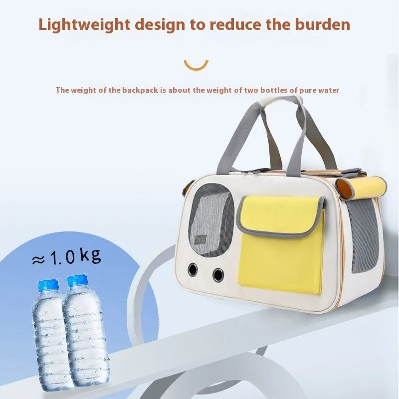 Foldable canvas pet carrier backpack for small dogs and cats in yellow, green, or black