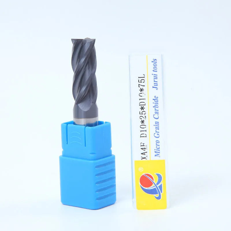 Hard alloy carbide milling cutter with straight shank and spiral cutting edges.