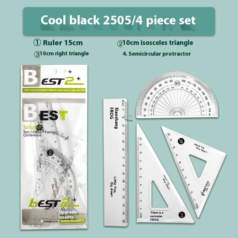 Transparent acrylic ruler set with square protractor for geometry and drafting projects