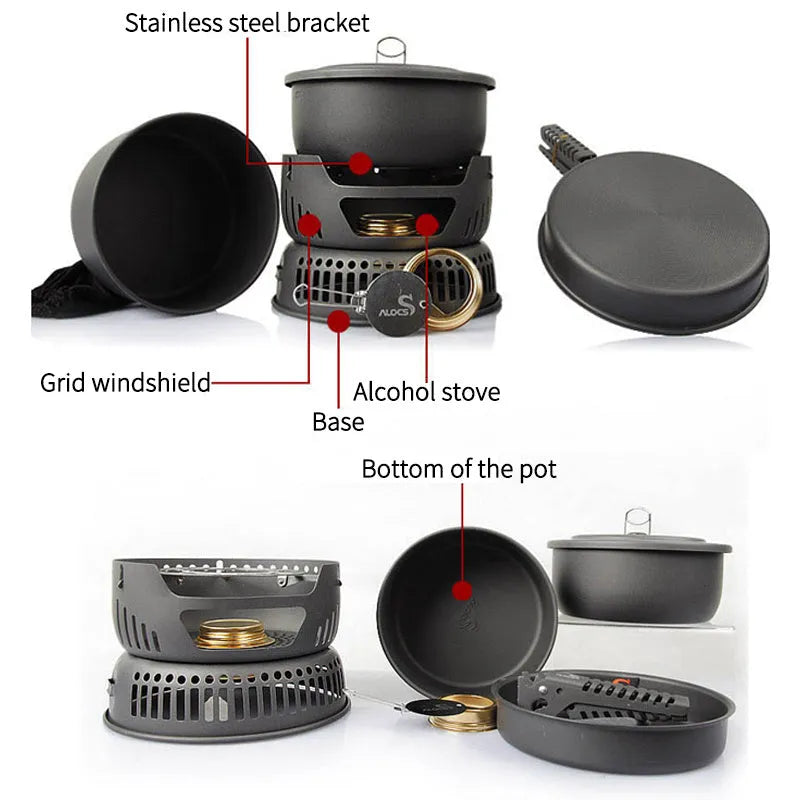 Alocs lightweight aluminium outdoor cookware set with pot and lid for camping