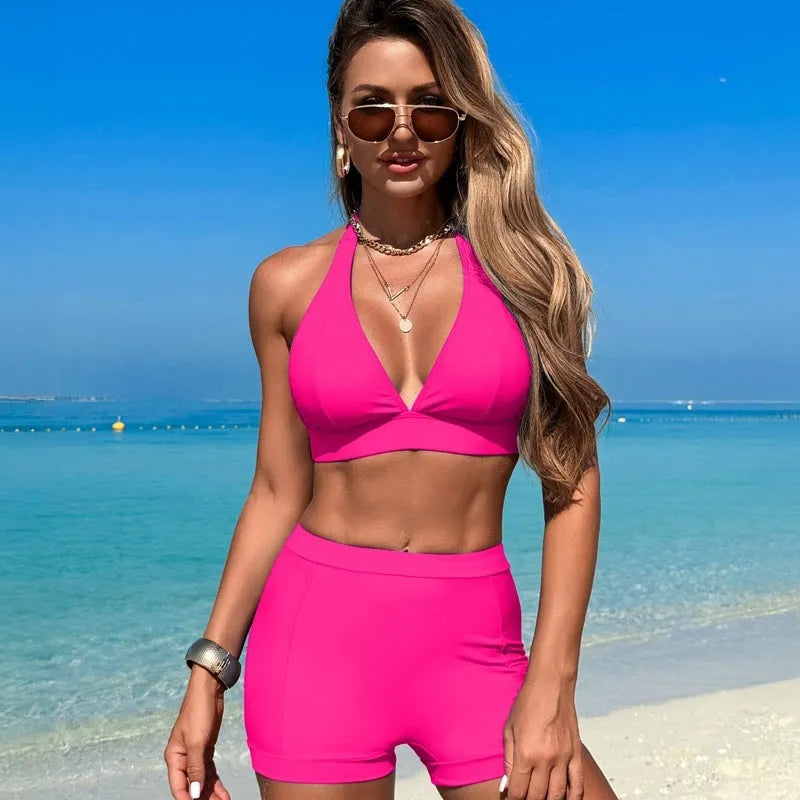 Women's sleeveless swimsuit bikini in nylon with polyester lining, shown in available colours.