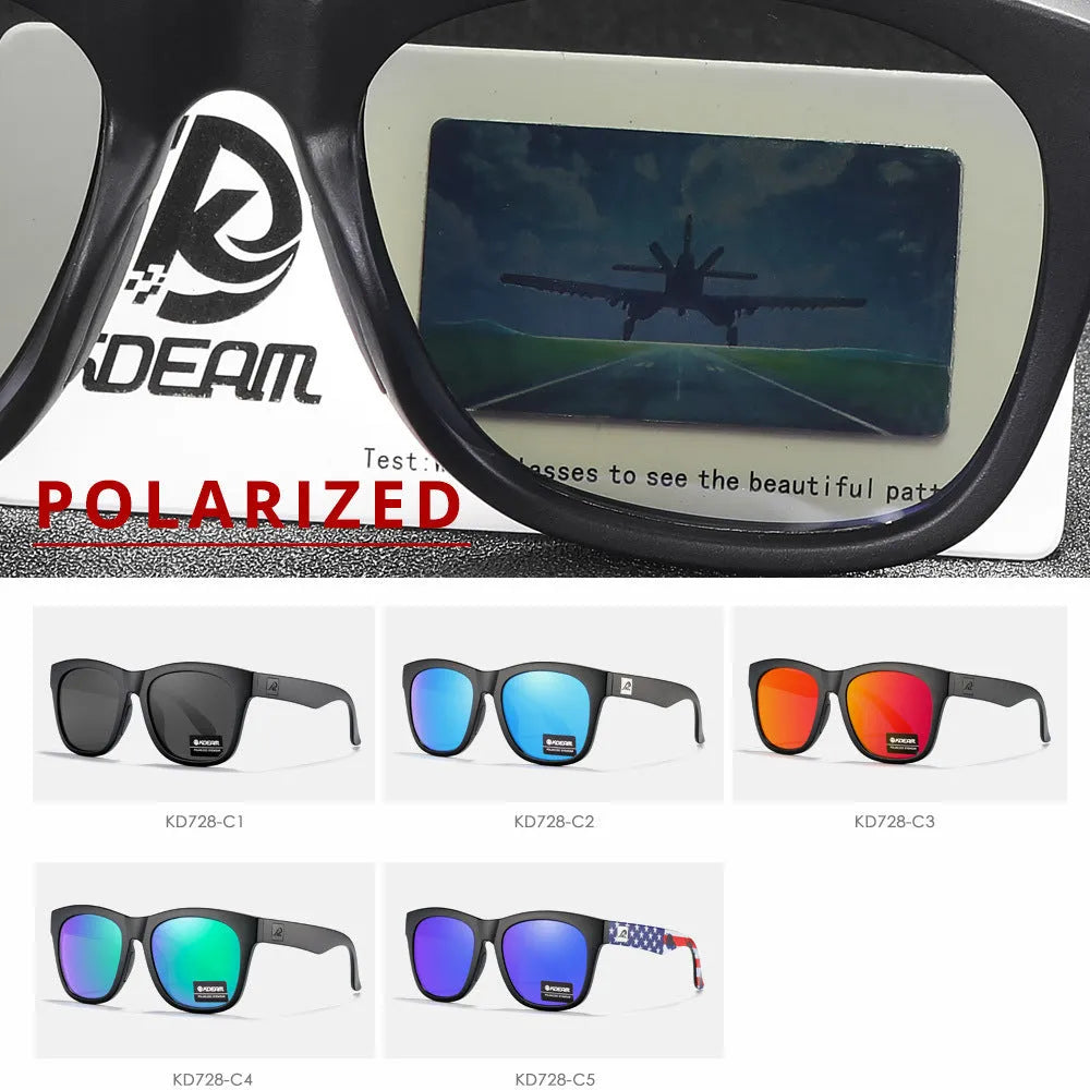 Black polarised sunglasses with TAC lenses for UV protection during fishing, driving, and travel.