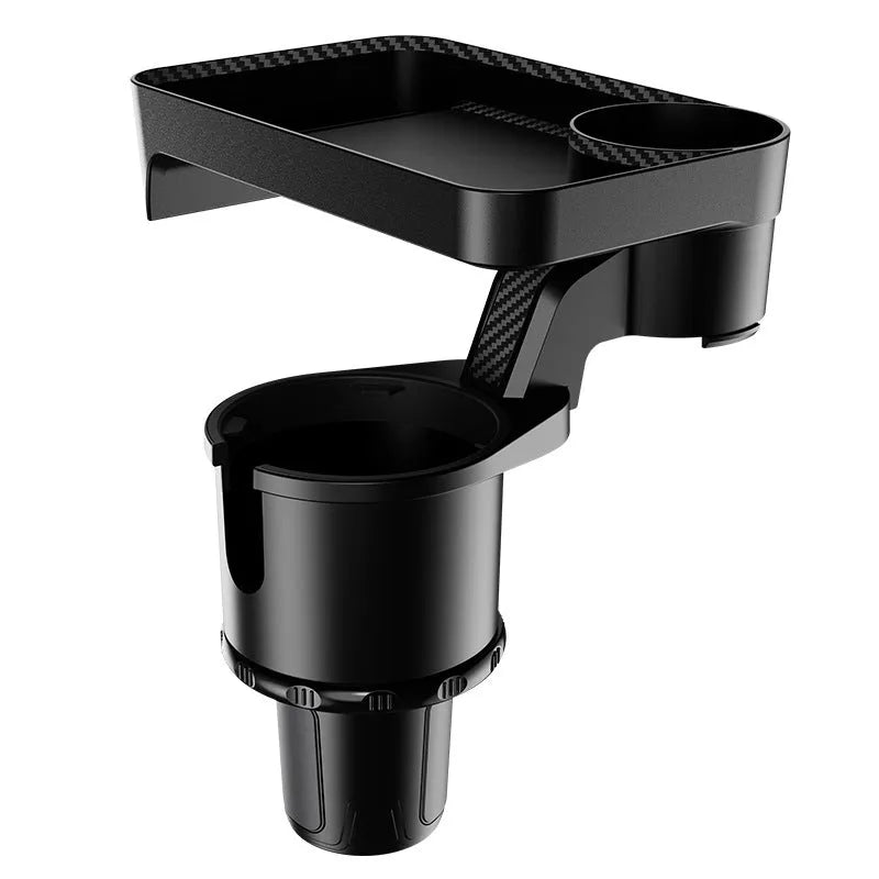 Black ABS plastic car cup holder with rotating dinner tray platform