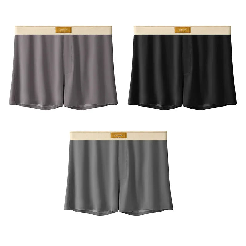 Men's solid colour ice silk loose fit boxer shorts on a white background.