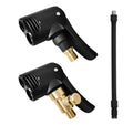 Two-in-one vehicle air pump inflatable nozzle with 16cm hose and two connector chucks.