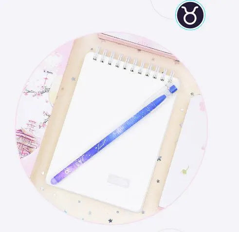 Box of 12 quick-drying gel pens with constellation designs and plastic bodies