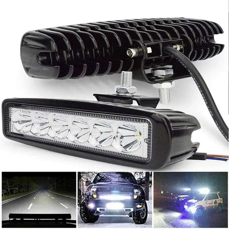 Black die-cast aluminium 18W LED auxiliary spotlight for car or truck mounting.
