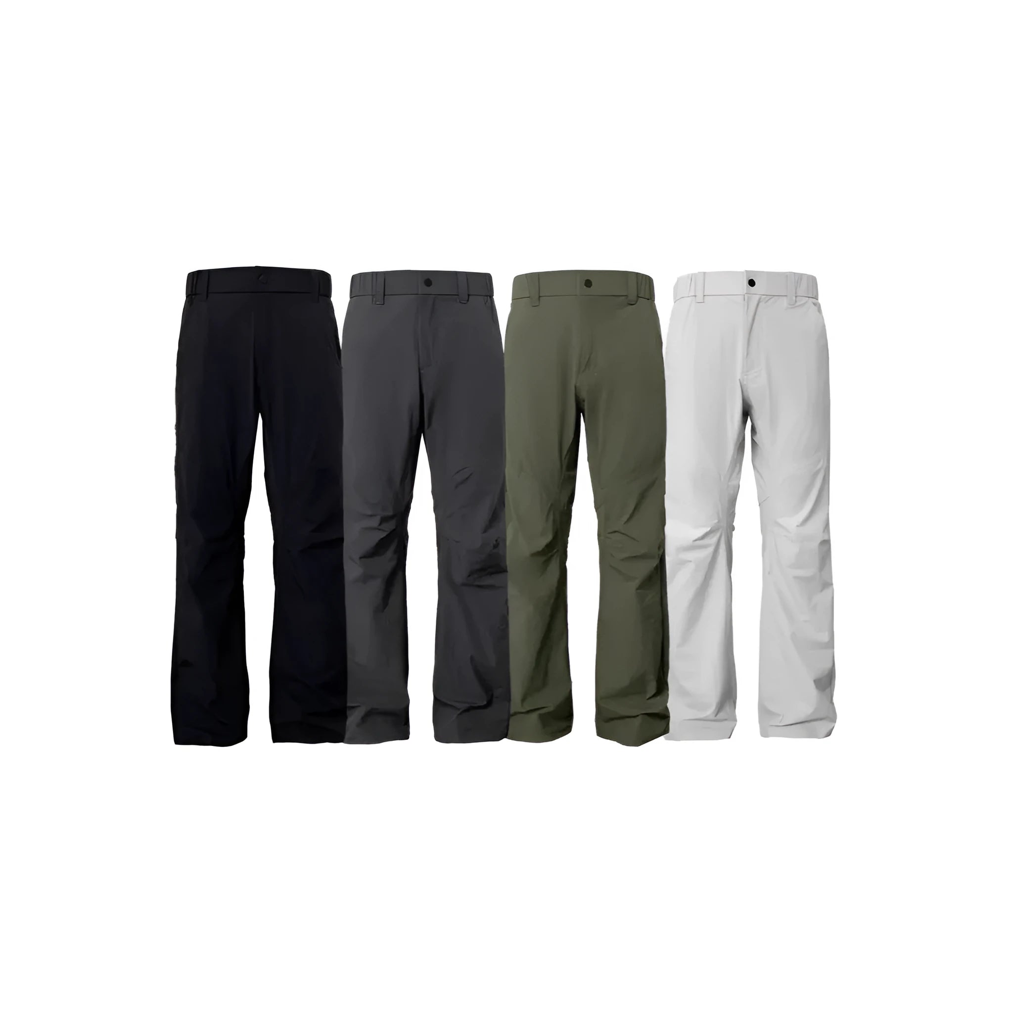 Straight-leg casual trousers in nylon blend fabric with an elastic waistband, shown in army green.