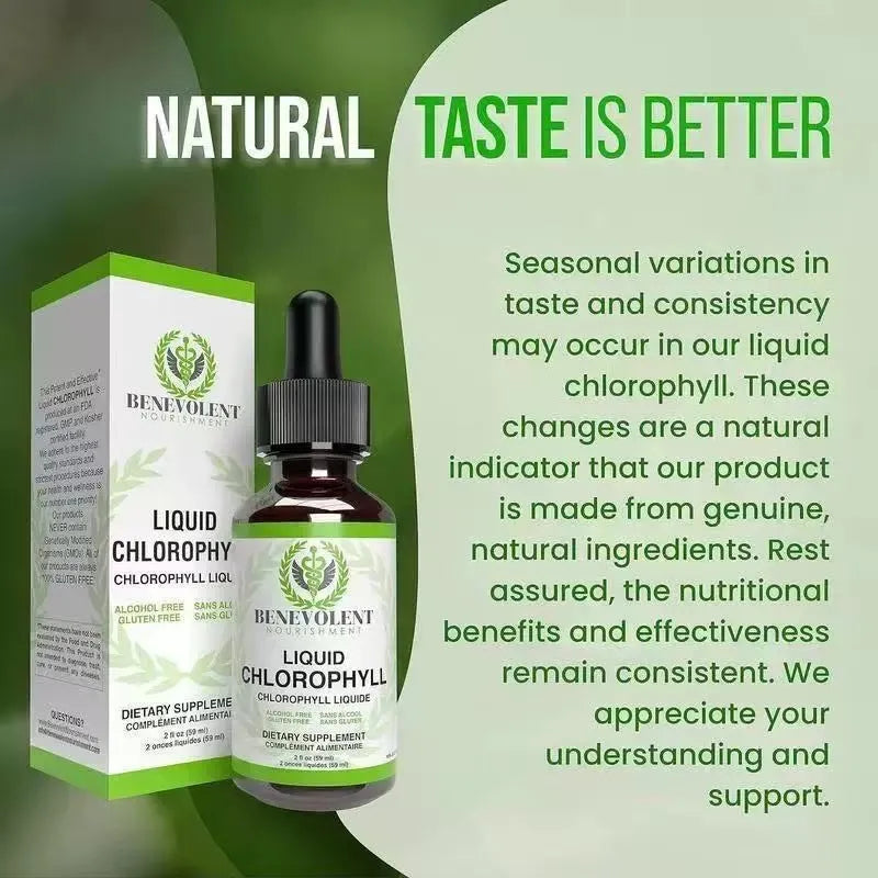 60ml bottle of liquid chlorophyll dietary supplement drops for adult intestinal care.