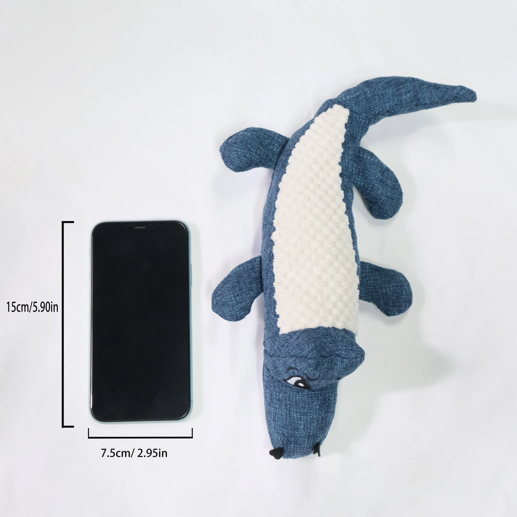 Blue corn grid texture pet plush toy for cats and dogs with biting sound feature.