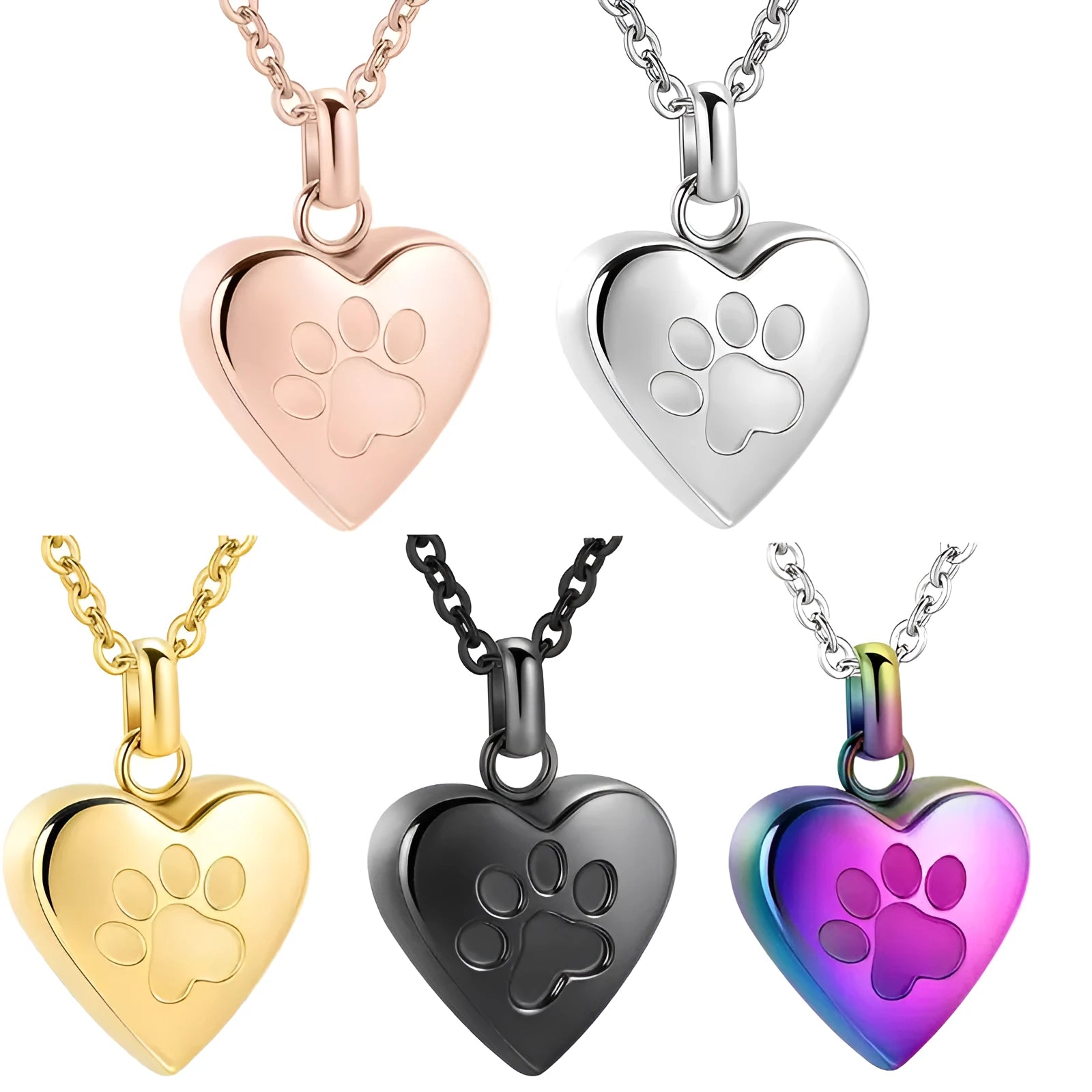 Openable titanium steel heart pendant necklace with love paw print design in multiple colours.