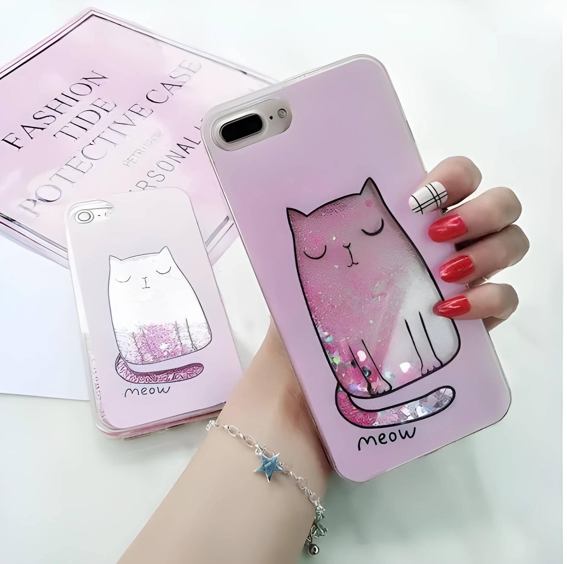 Four glittery cat design phone cases for iPhone models 6 through X.