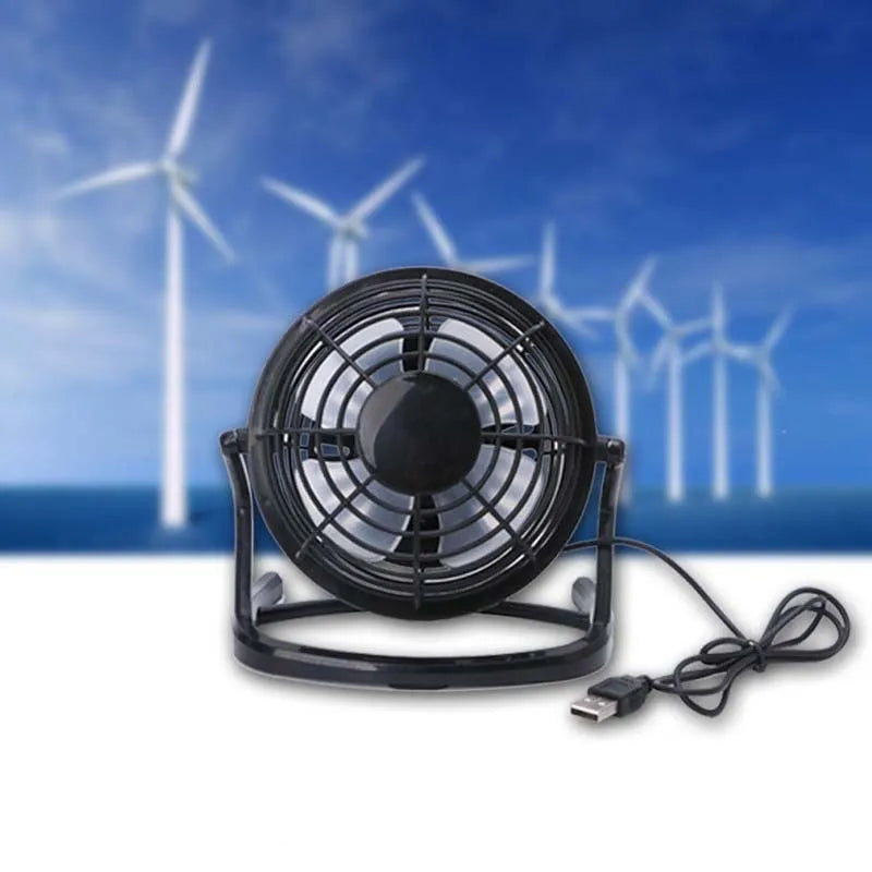 Mini portable USB desk fan with adjustable angle in black, white or blue colours