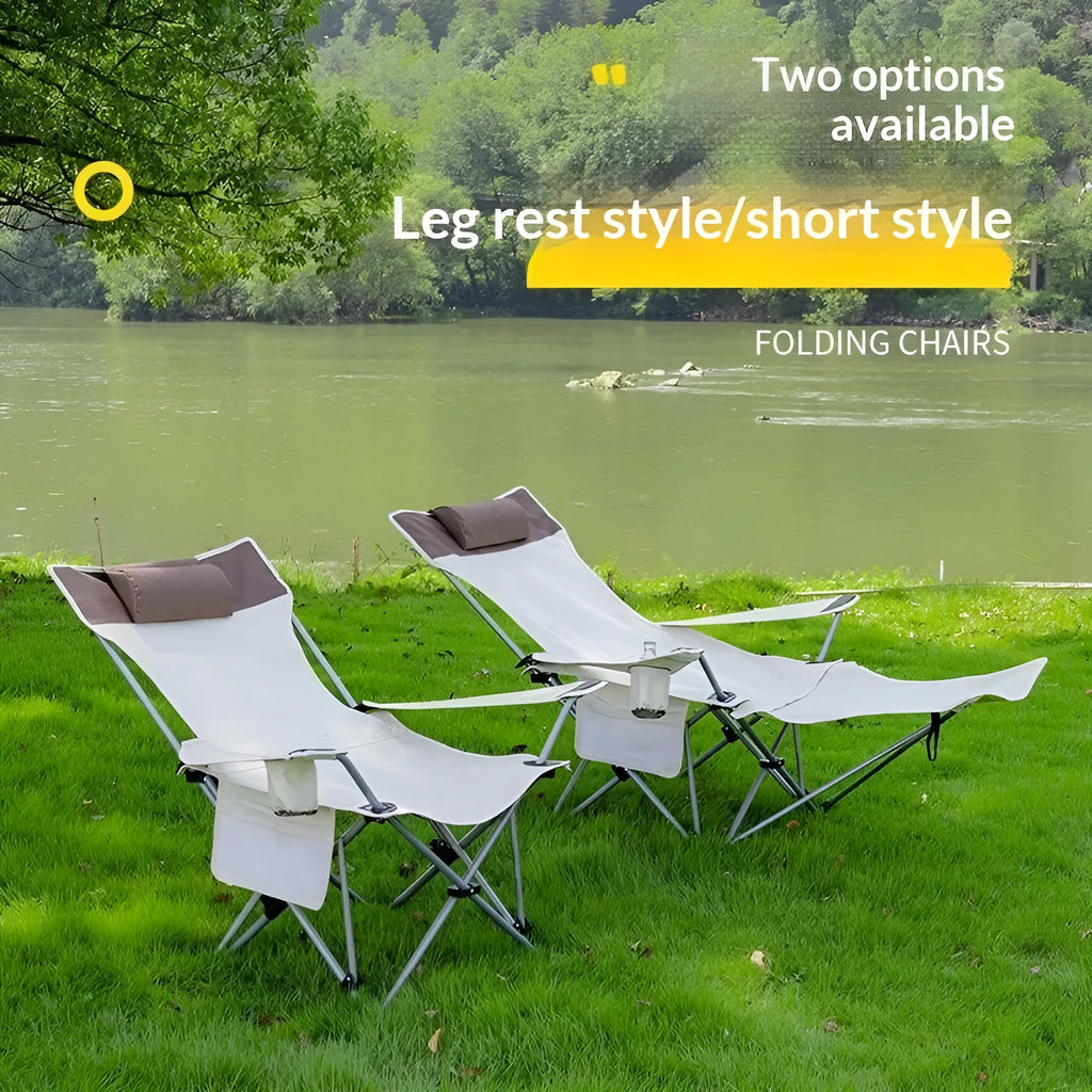 Dual-purpose outdoor office folding recliner chair in beige with steel frame and carrying handle