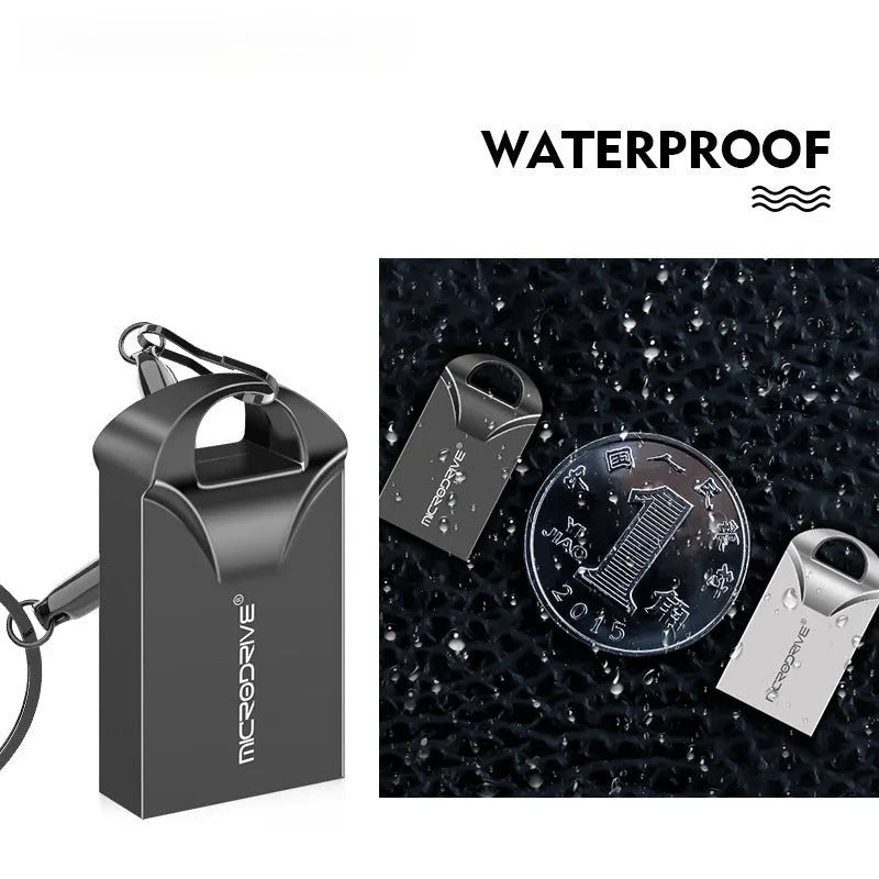 Small black and silver metal USB flash drive showing compact size next to a ruler for scale