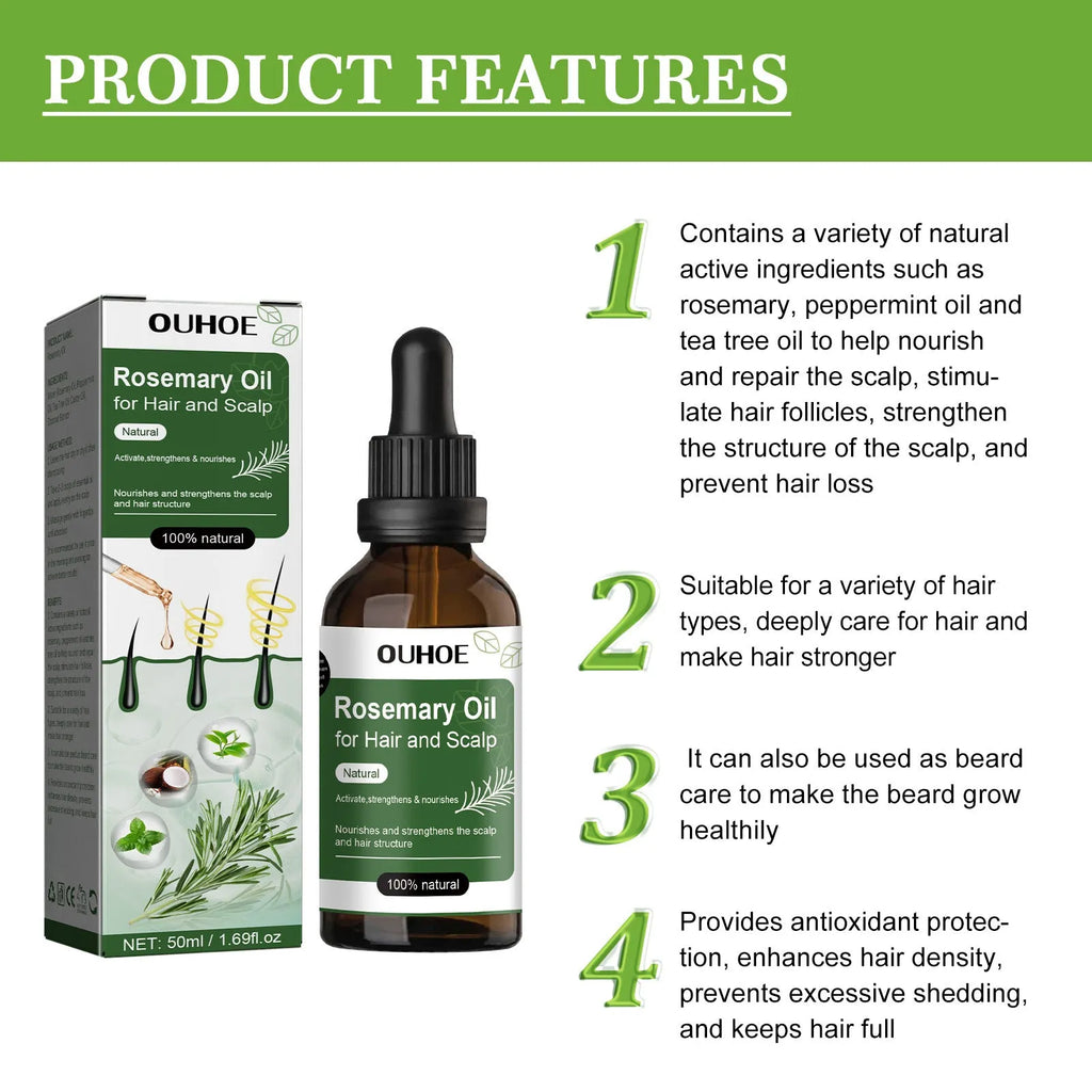 50ml anti-drop nourishing hair care essential oil with rosemary and peppermint in a small bottle