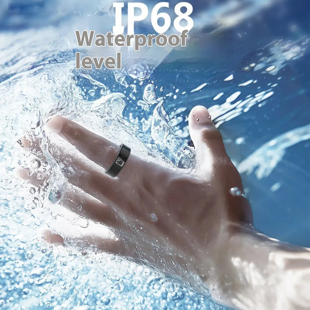 Black ceramic smart ring for heart rate, blood oxygen and sleep monitoring with charging accessories
