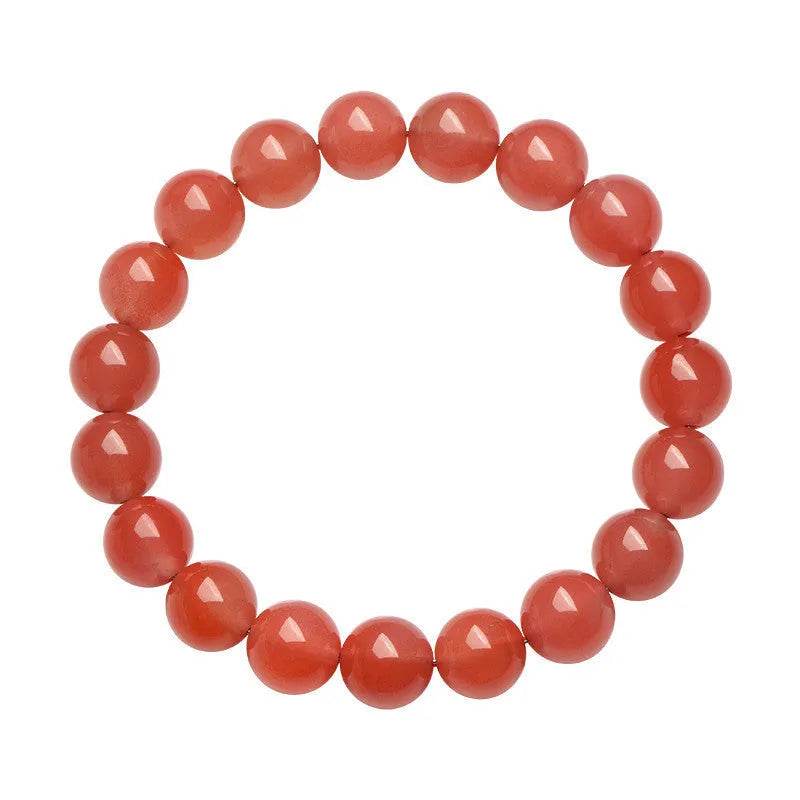 Natural South Red Cherry Agate bracelet showing polished beads in a single circle design.