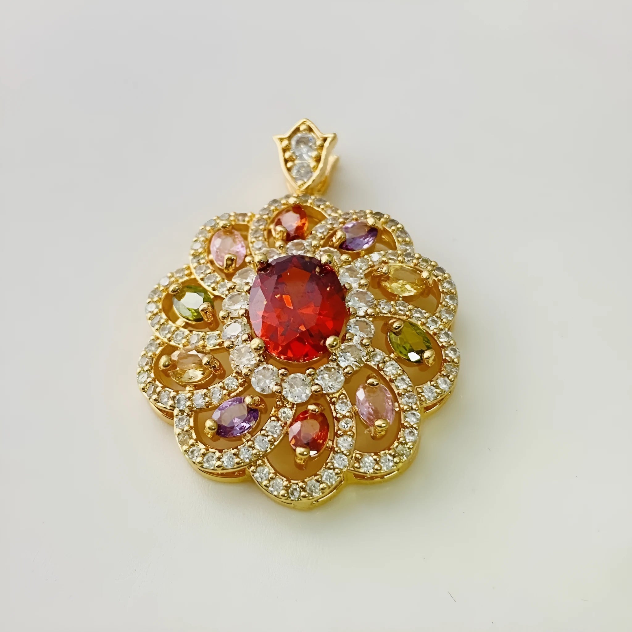 Women's colourful zircon flower pendant necklace in gold, champagne gold and platinum colour finishes