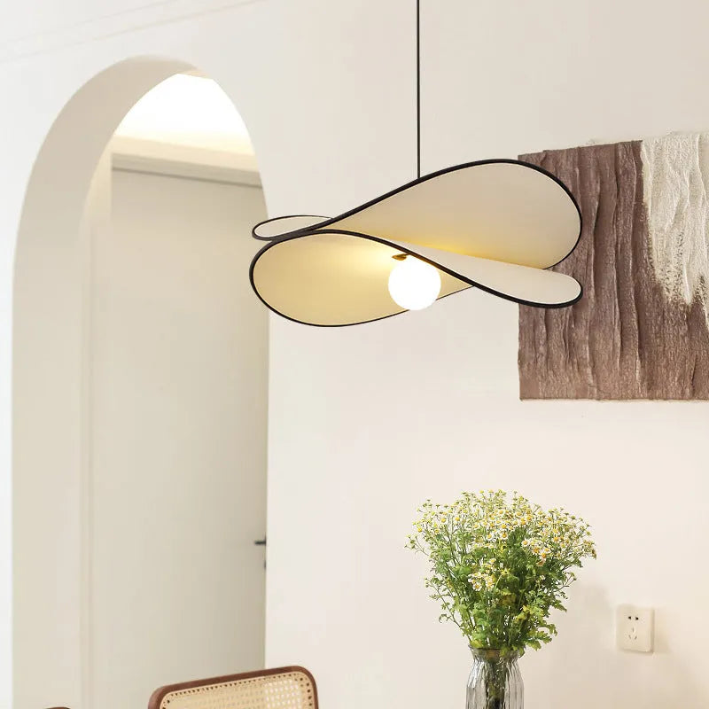 French style artistic chandelier pendant light with fabric potato chips lampshade in bedroom setting