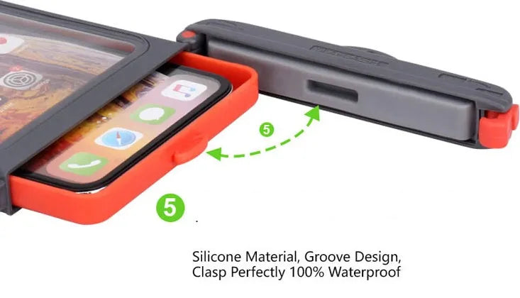 Grey touch screen waterproof phone bag 18.5x9cm for river rafting outdoor use