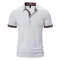 Men's short sleeve polo shirt with colour contrast stitching on turnover collar in cotton blend fabric