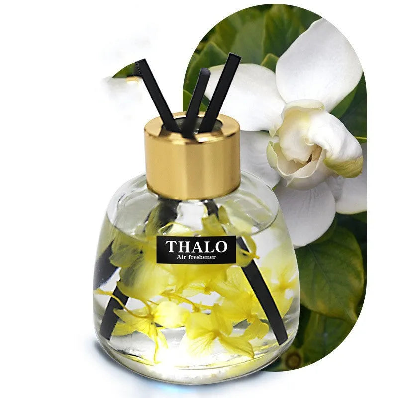 Clear glass bottle-shaped car perfume ornament for loose incense, shown in assorted colours.