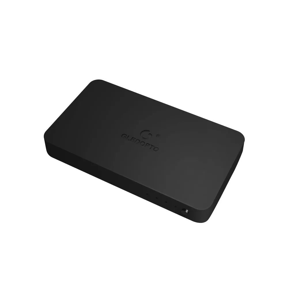 HDMI 2.0 4K video sync junction box with power cord and short HDMI cable for RGB LED strip control.
