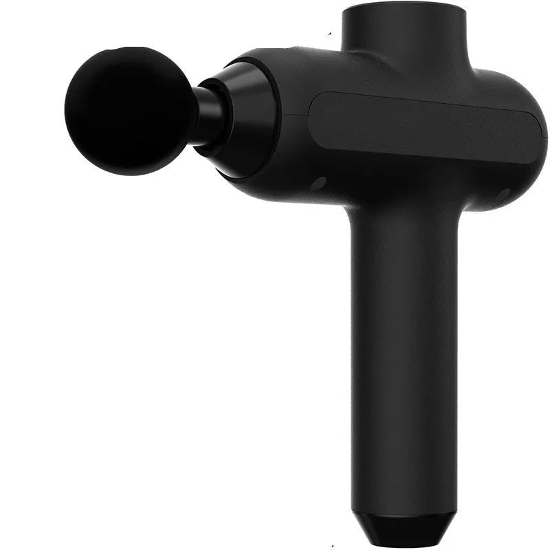 Handheld muscle massager with six removable heads in black, white, or red colours
