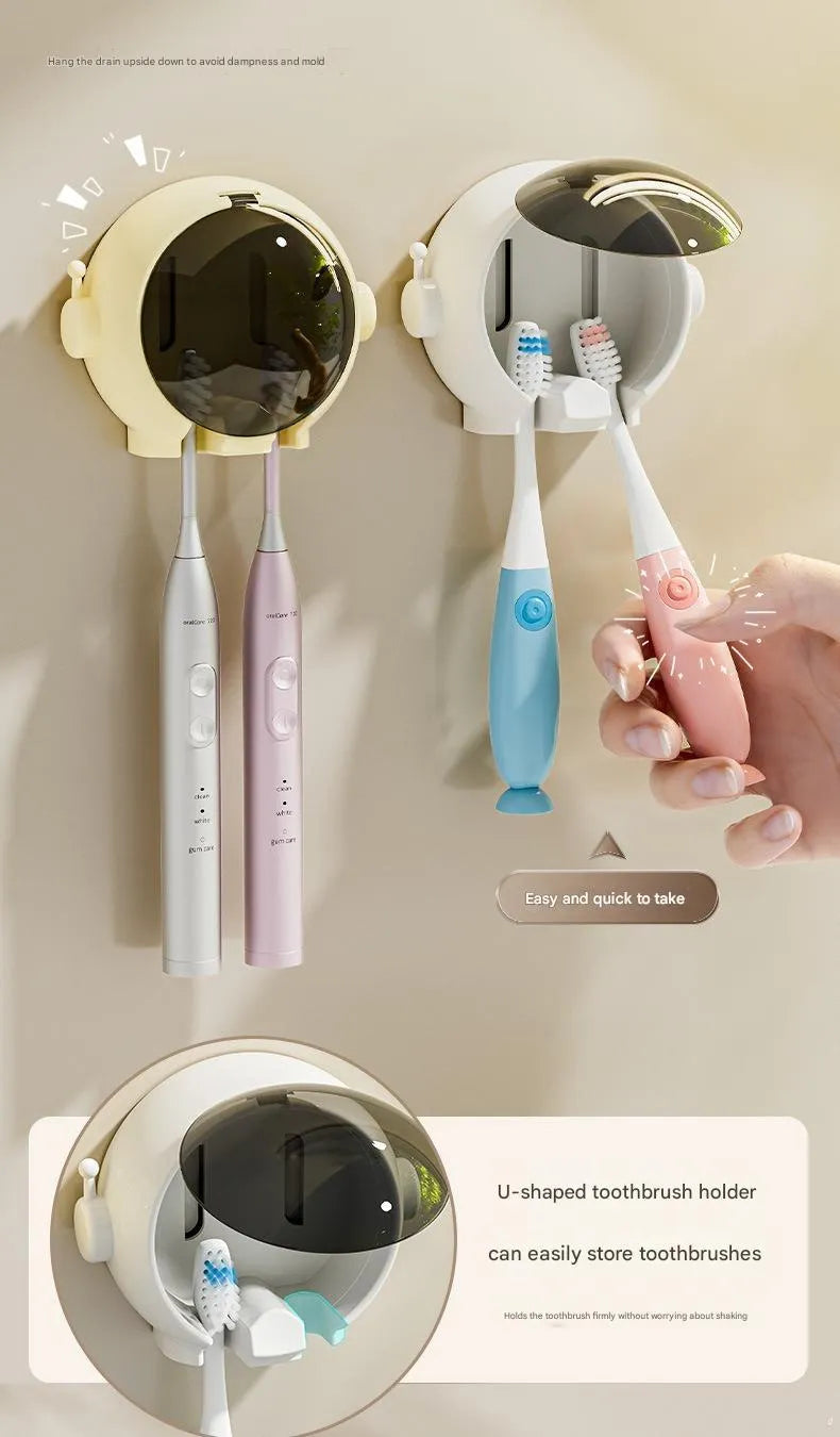 Cartoon wall-mounted plastic toothbrush holder with pink colour, holding children's toothbrushes in bathroom