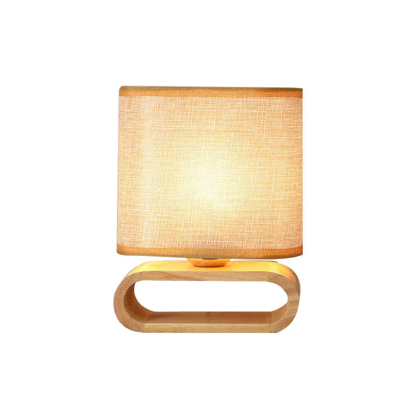 Nordic Japanese bedside table lamp with rubber wood holder, 170mm diameter, 230mm height, natural wood finish