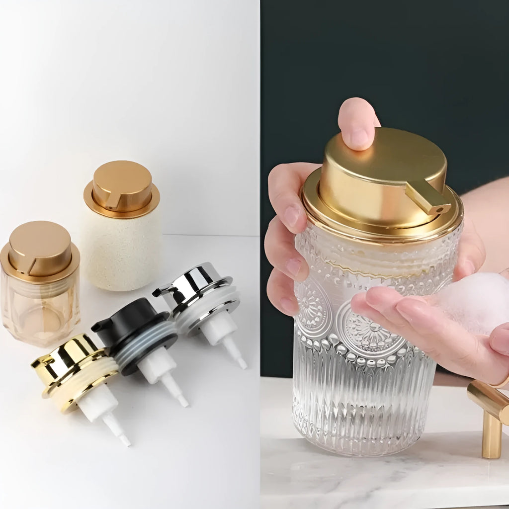 ABS plastic facial cleanser foam pump with large pump head in choice of metallic finishes