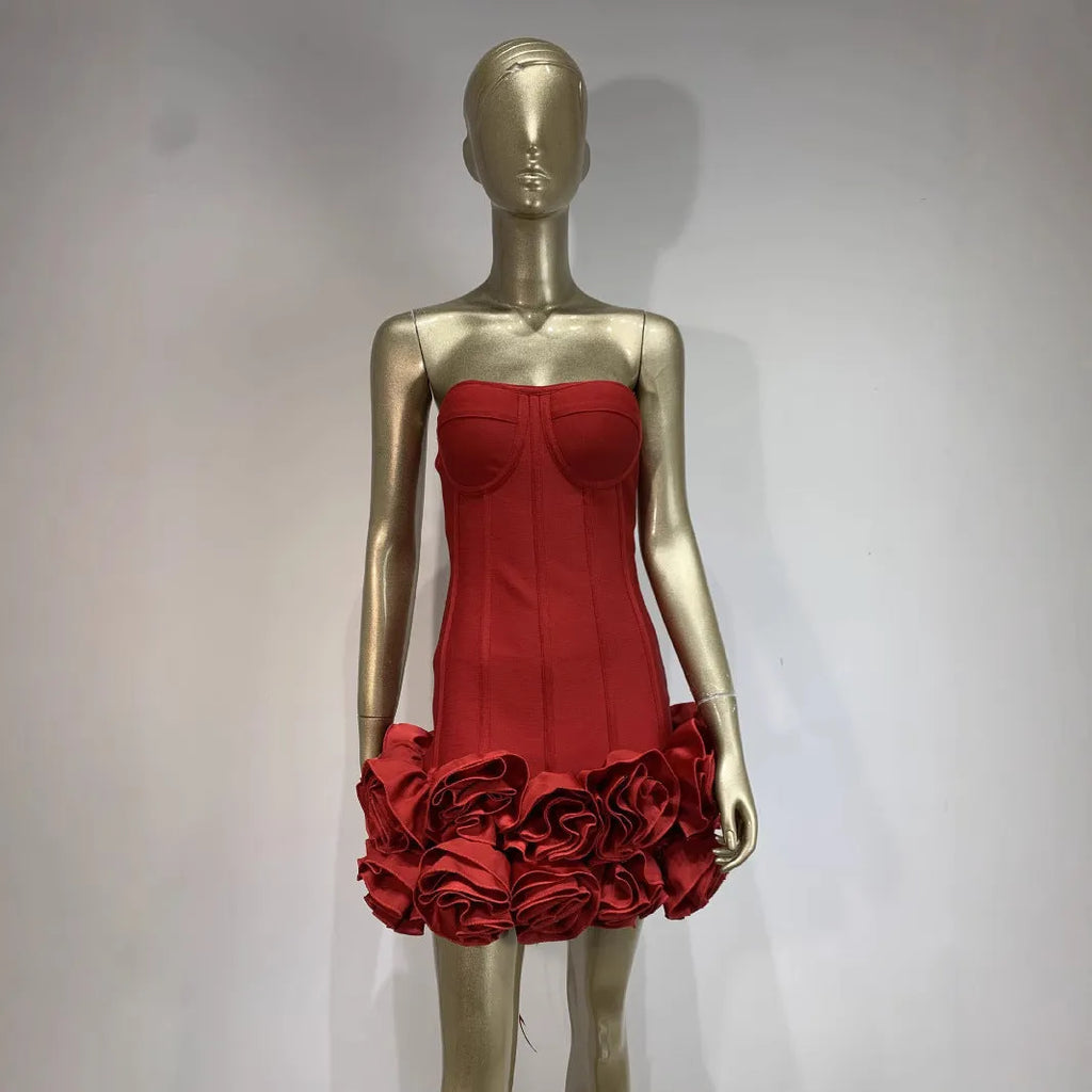 Women's solid red polyester dress with mid waist urban style design on a hanger