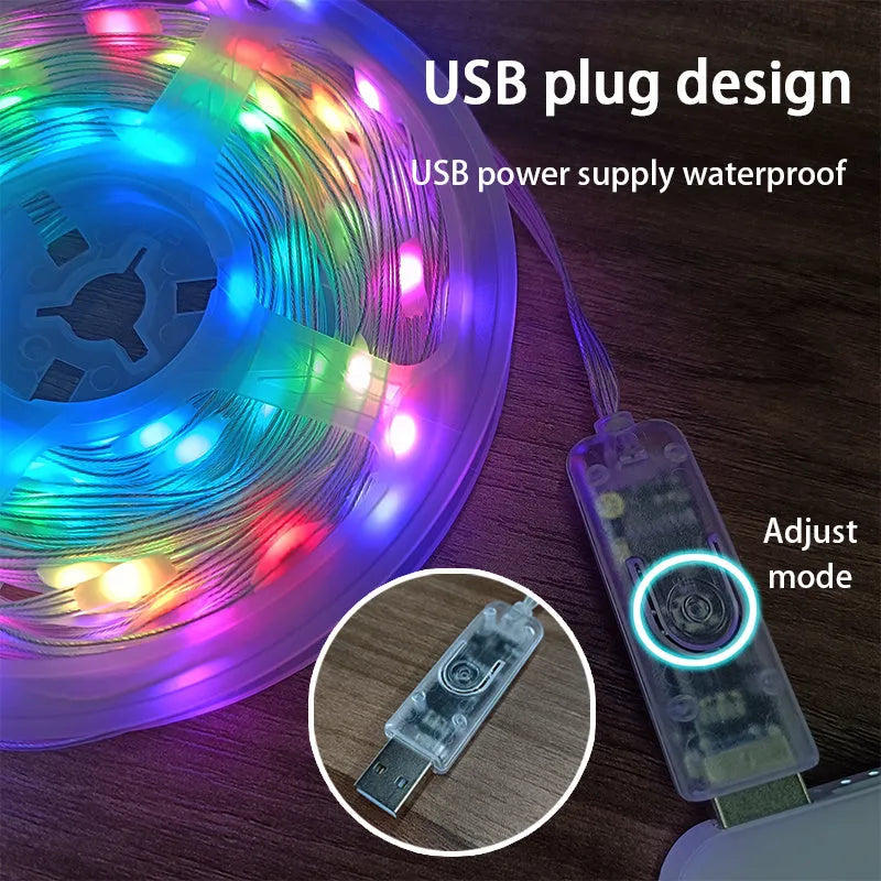 10-metre long multi-colour LED decorative light string with remote control on a white background