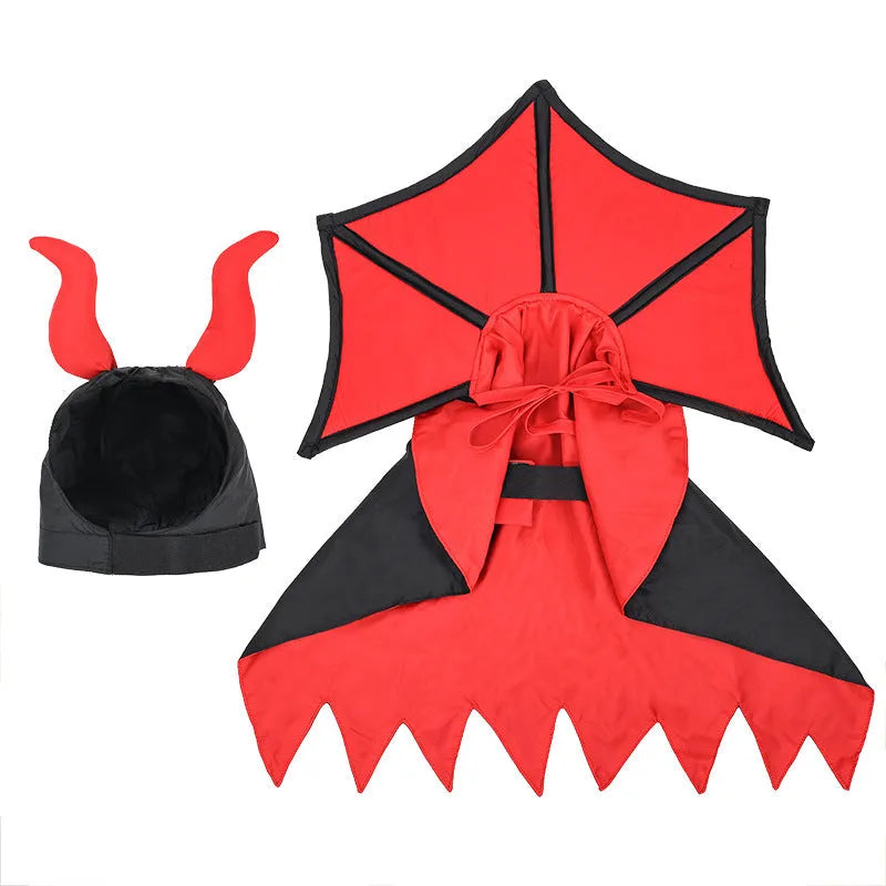 Black Halloween vampire costume for a pet, featuring a long cloak and pointed witch hat.