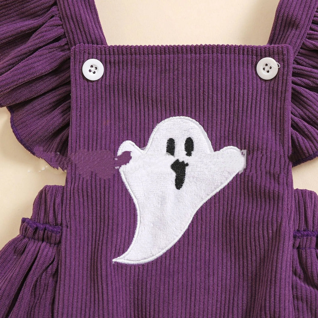 Purple baby Halloween toddler carrier towel jumpsuit with embroidery and headband for girls 70-100cm