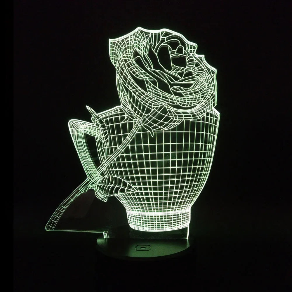 3D rose flower night light with acrylic panel and ABS base showing colour options