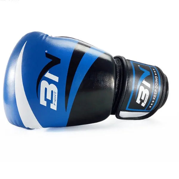 PU boxing gloves in red, blue, white, pink, and orange for training and sparring
