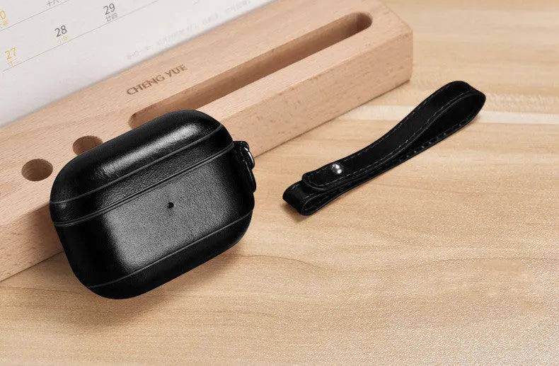 Ring Buckle Series flip protective sleeve for AirPods Pro in brown plastic and leather