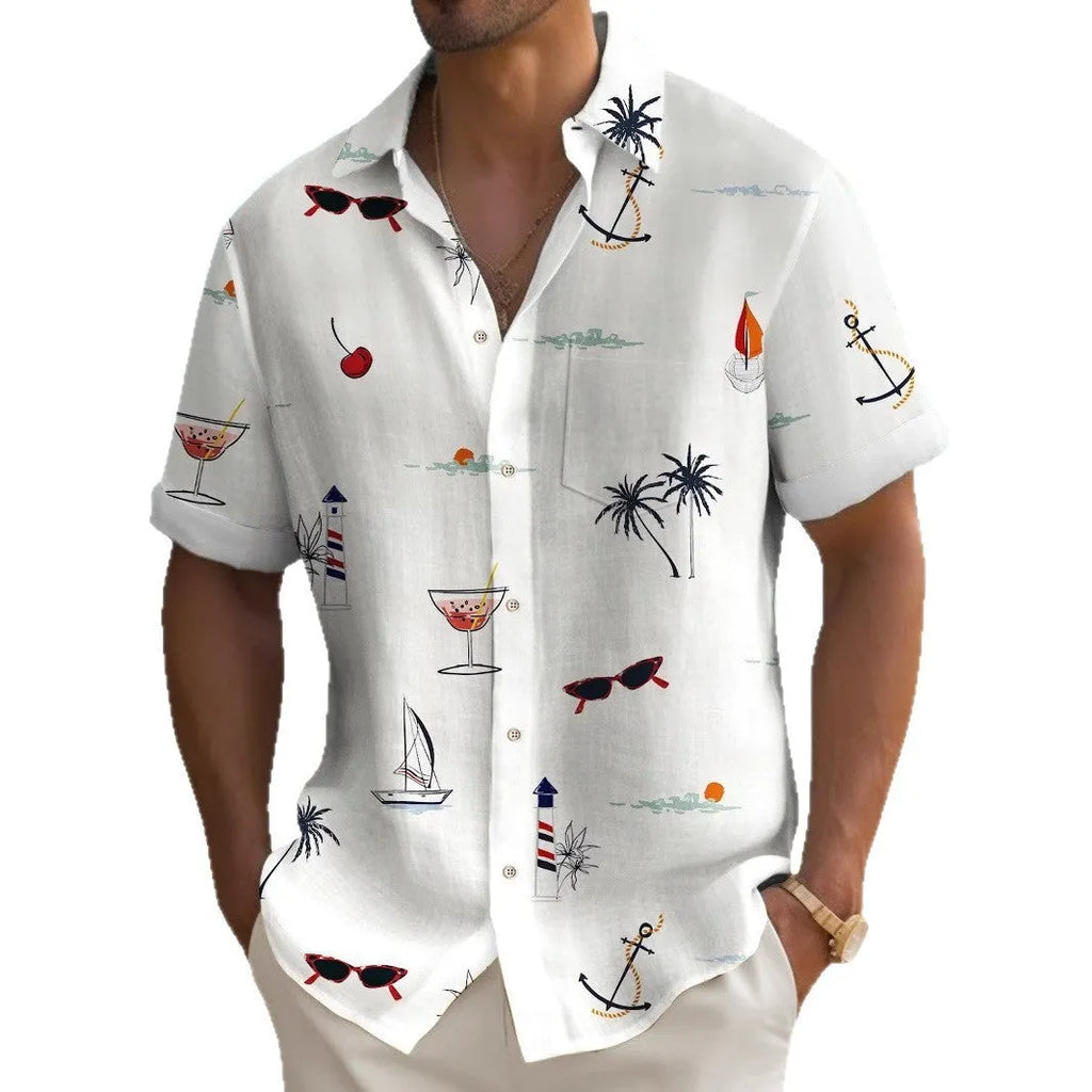 Men's loose fit Hawaiian shirt with digital printed pattern in multiple colour options