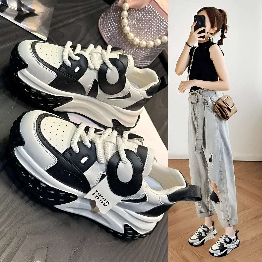 Casual leather shoes with thick wedge sole and lace-up front in multiple colour options