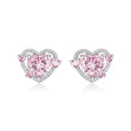A pair of heart-shaped stud earrings with a white gold colour finish.