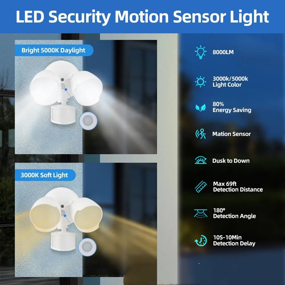 White LED human body induction security flood light with infrared sensor for outdoor courtyard and garage lighting