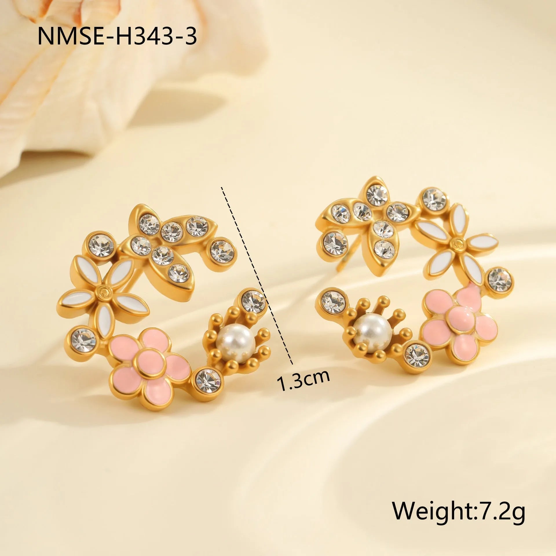 Colourful flower stud earrings with petal design in 18K stainless steel