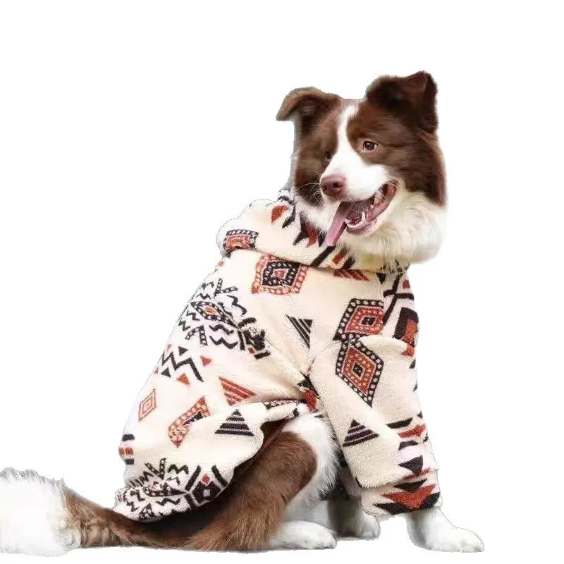 Thick warm arctic fleece winter coat for large dogs in Beige Apricot or Green, polyester, sizes S to 3XL.