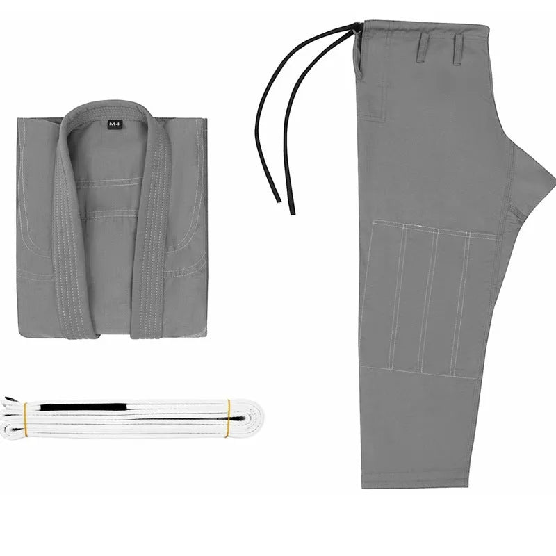 Brazilian Jiu-Jitsu Gi uniform in cotton blend fabric, showing top and trousers in a choice of colours.